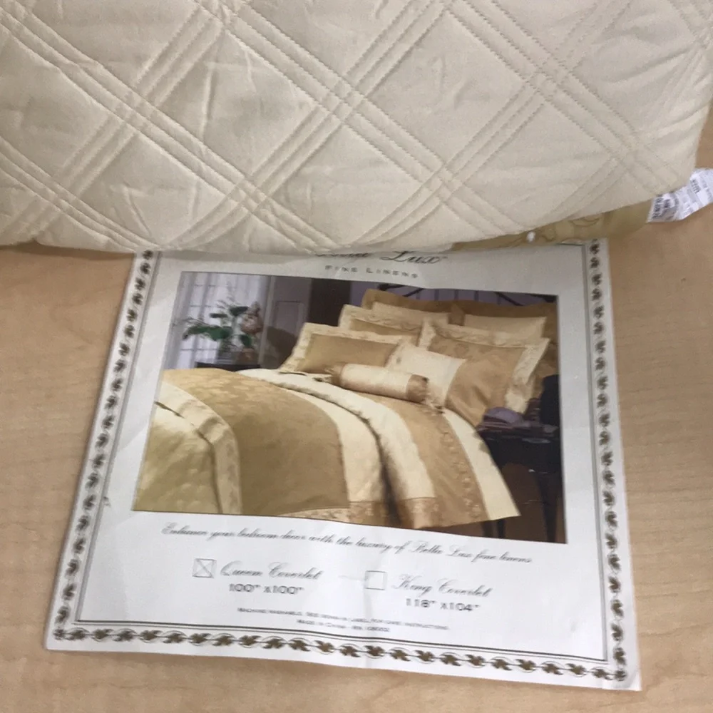 Bella Lux Fine Linens Gold Embroidered Queen Coverlet